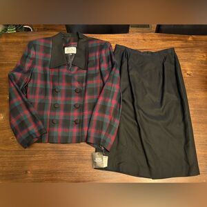 vintage plaid blazer jacket with high waisted skirt